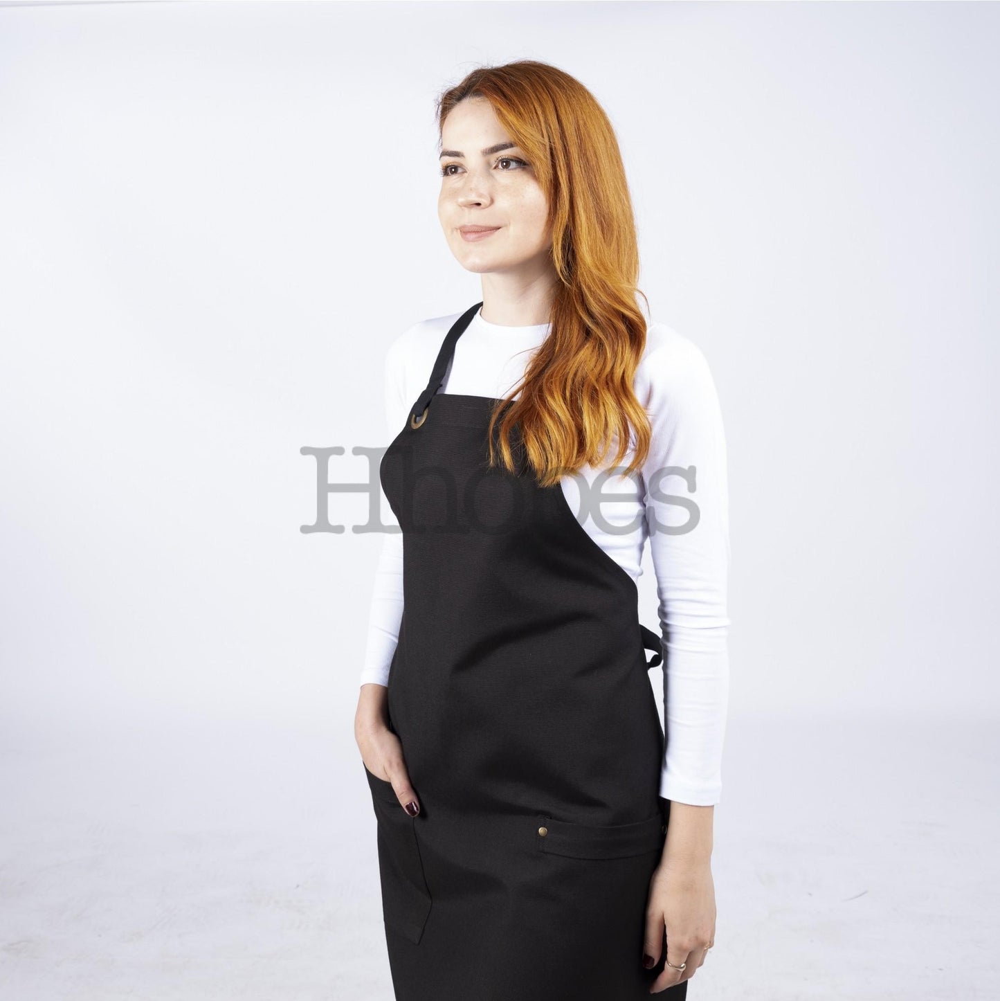 eco-friendly black kitchen apron side shown