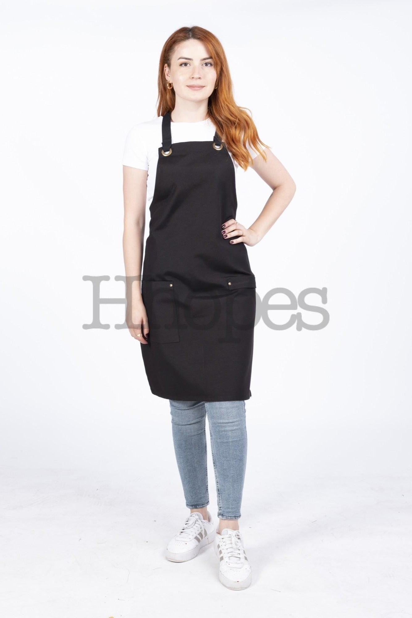 breathable cross-back black apron
