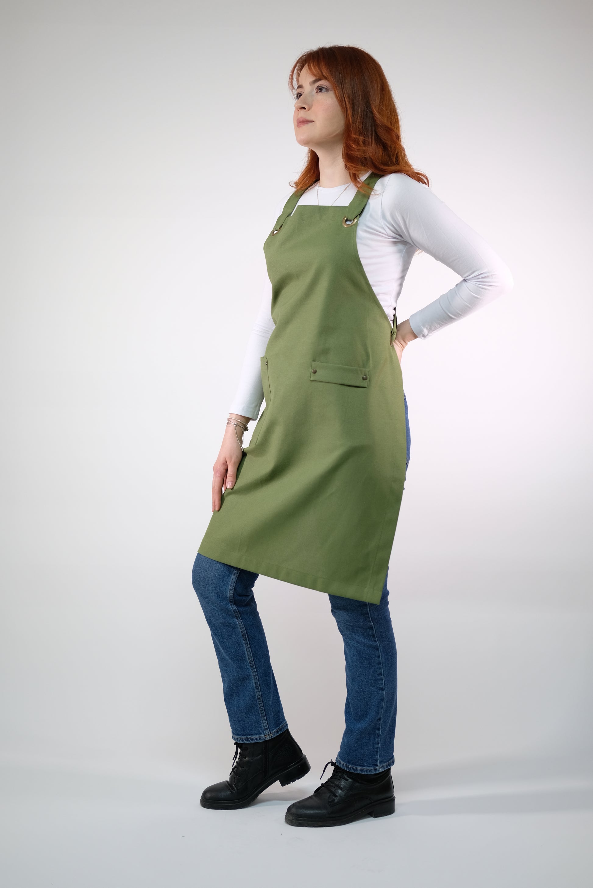 green apron for baking and cooking