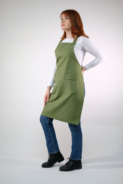 green apron for baking and cooking