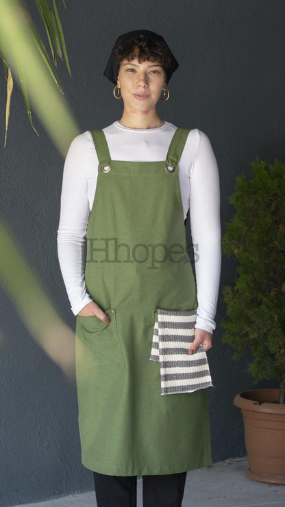 eco-friendly green apron with logo print