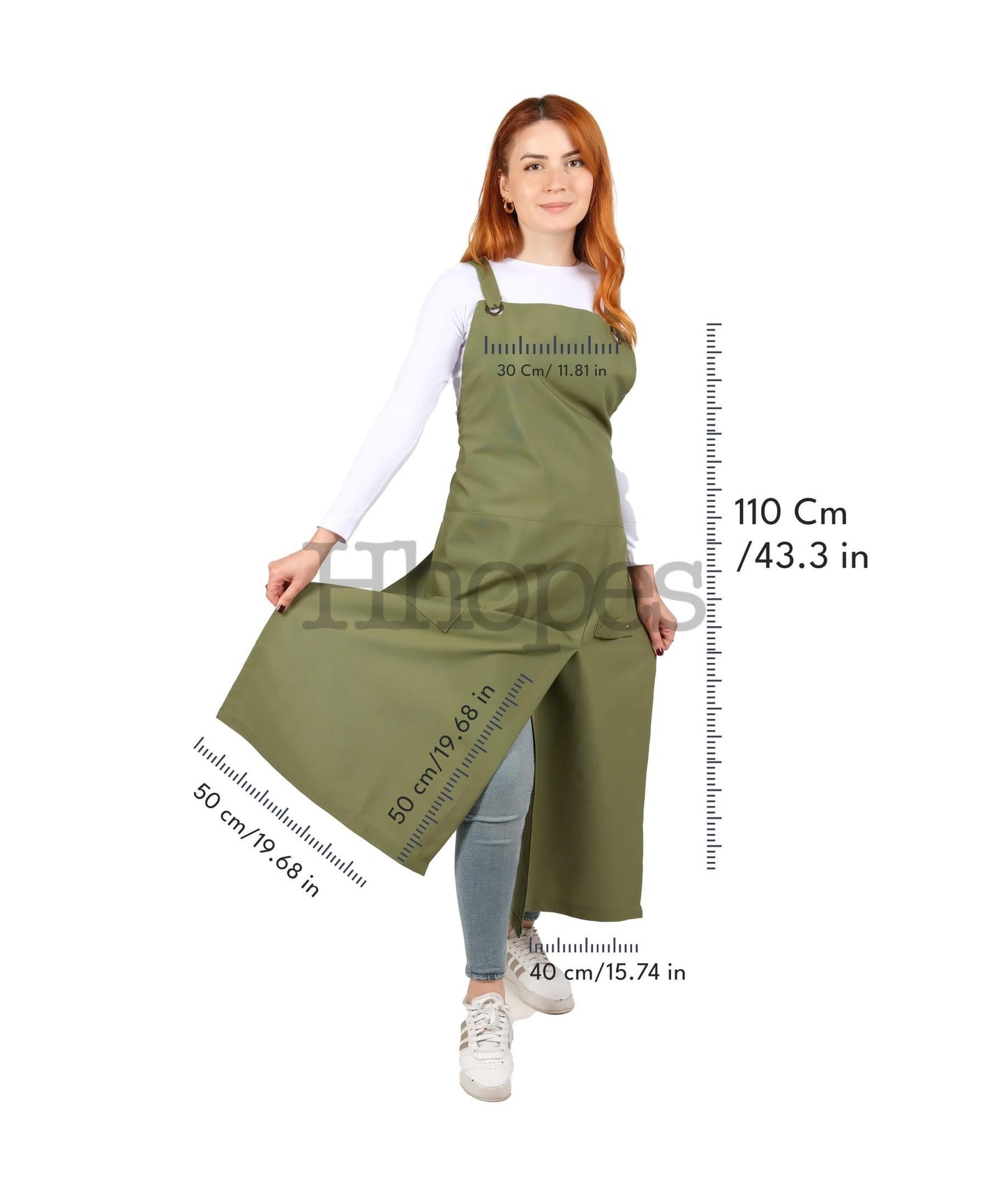 ergonomic green apron with back straps